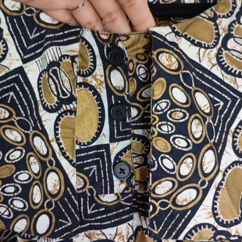 The African Village Multicolor Button-Front Short Sleeve Tunic Dress 100% Cotton - Picture 6 of 12